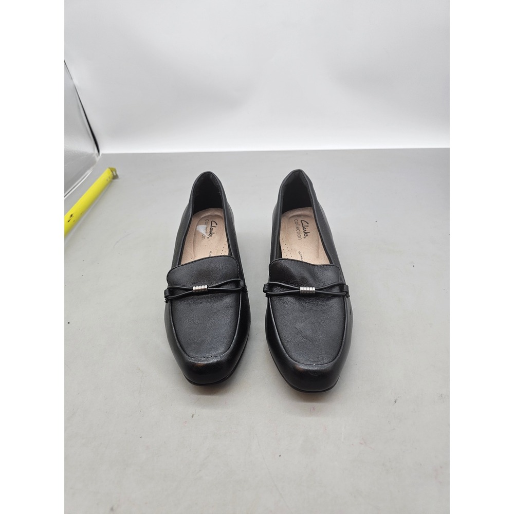 Clarks Juliet Shine Black Leather Loafers Womens 7.5 W Wide Low Heel Flats
